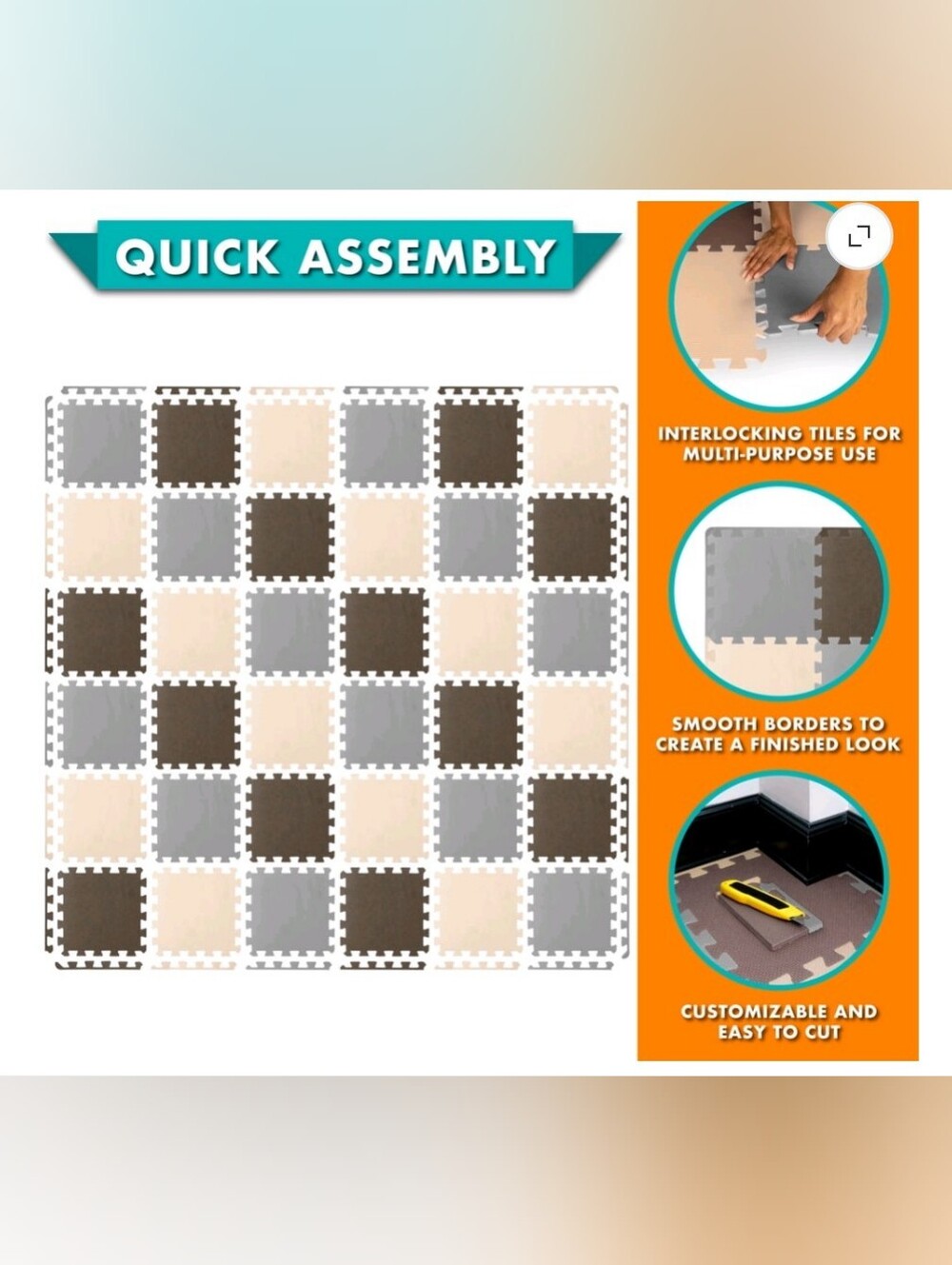 ProSource Kids Solid Colors Foam Puzzle Floor Play Mat, 36 - Picture 5 of 7